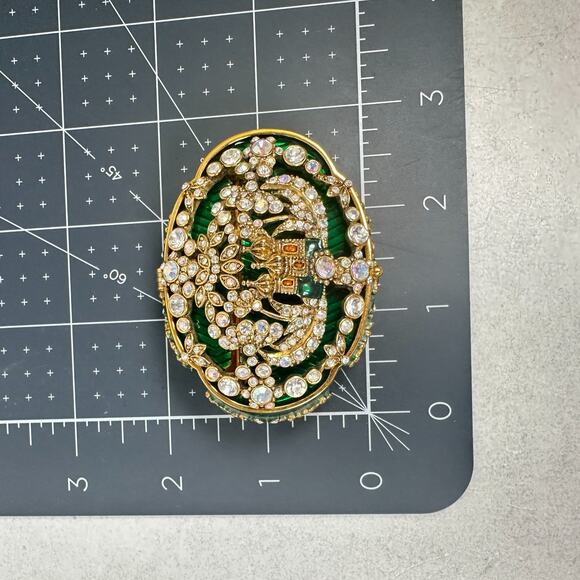 Joan Rivers Trinket Box Taj Mahal AB Crystal Green Enamel Gold Tone Brooch - Picture 10 of 11